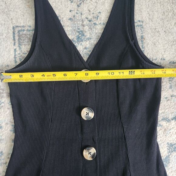 ASOS Design Sleeveless Con Dress V Neck Ribbed Mini Tank In Black Size 2 Buttons - Picture 5 of 9
